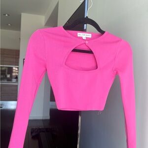 Pink Long Sleeve Crop Bodysuit with Cut Out